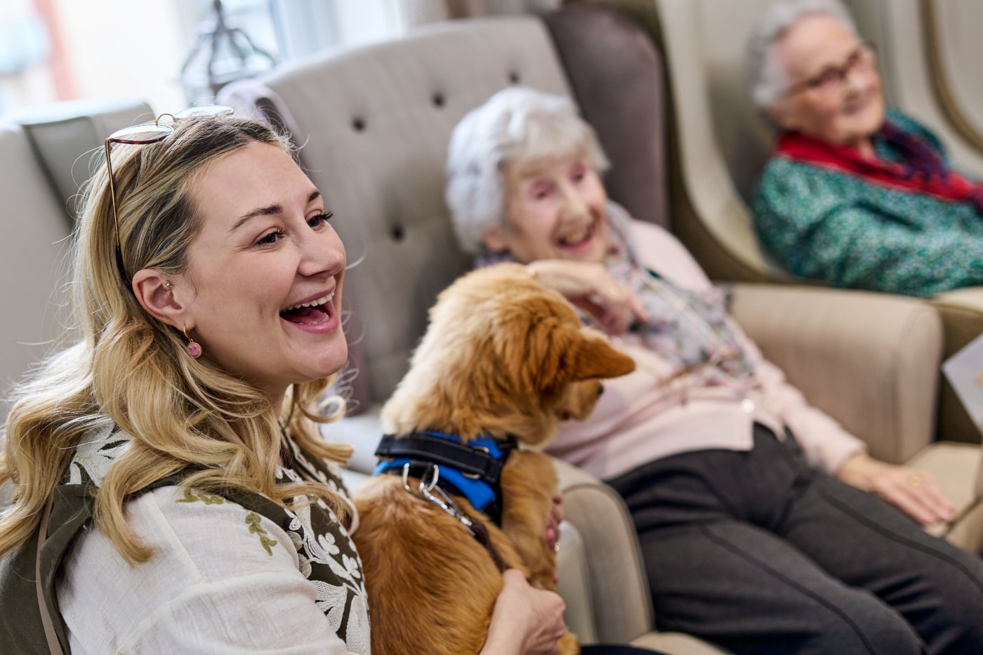 old sarum manor care home resident with furry friend